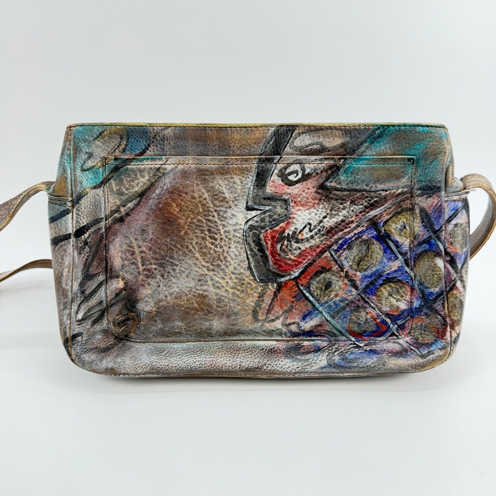 Jane Yoo Wearable Art Hand Painted Leather Shoulder Bag Bronze - Signed